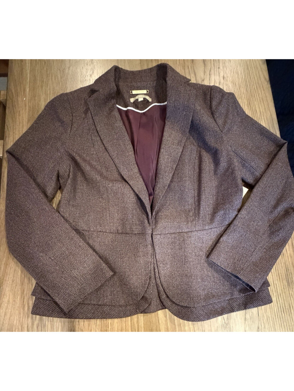 Talbots Women's Sz 6 99% Wool Brown Tweed Herringbone Blazer Coat Jacket